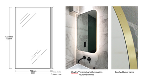 Bespoke Quadris™ Mirror Brushed Brass Frame Back Illumination Square Corners (1333 x 762 x 24mm)