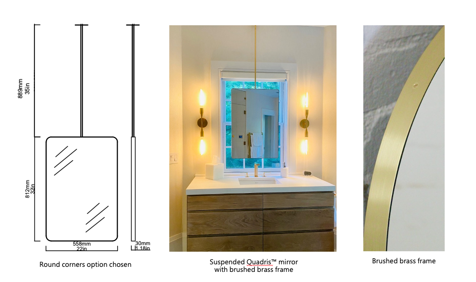 Bespoke Suspended Quadris™ Mirror Brushed Brass Frame (812 x 558 x 30 mm)