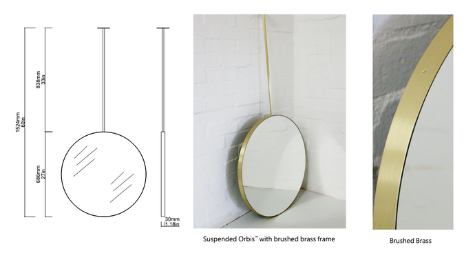 Set of 2 Bespoke Suspended Orbis™ Mirror Brushed Brass Frame  (686 x 30mm)