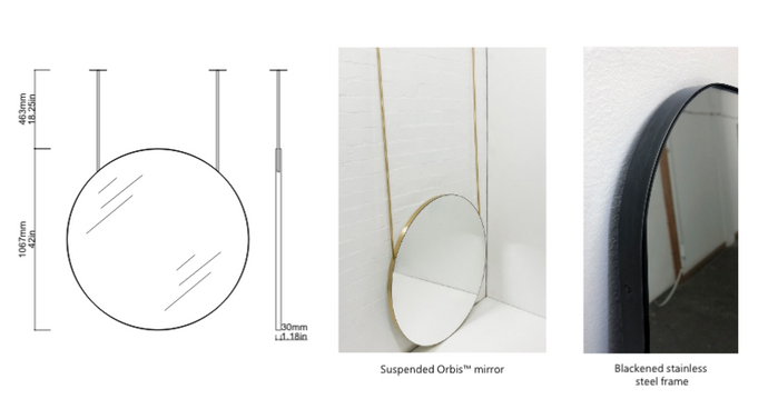 Bespoke Suspended Orbis™ Round Mirror Blackened Stainless Steel Frame  (1067 x 30mm)