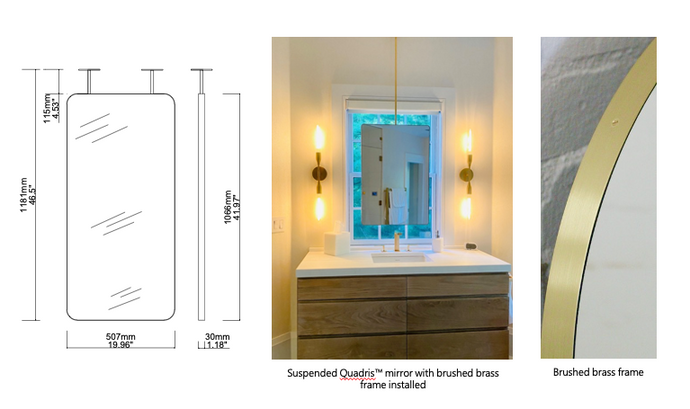Bespoke Suspended Quadris Silver Tint Brushed Brass Frame 2 rods  (1066 x 507 x 30mm)