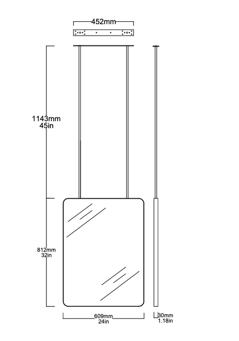 Bespoke Quadris Suspended Rectangular Mirror with Blackened Stainless Steel Frame and Two Rods (812 x 609 x 30)