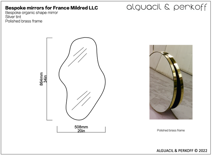 Bespoke Organic Shaped Mirror Polished Brass Frame 34x20