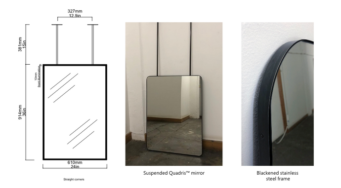 Bespoke Suspended Quadris™ Mirror Silver Tint Blackened Stainless Steel Front Illumination (914 x 610 x 41mm)