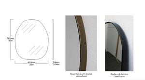 Set of 3 Bespoke Mirrors: 2 x Brass Frame Bronze Patina Back Illumination and 1 x Blackened Stainless Steel No Illumination  (762 x 635)