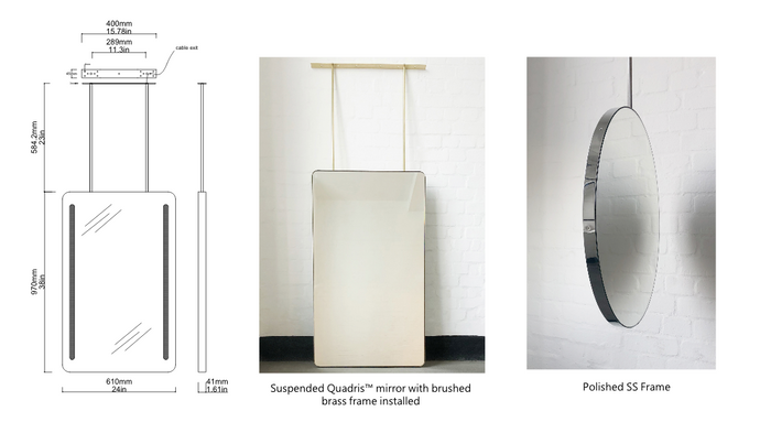 Set of 2 Bespoke Suspended Quadris™ Polished Stainless Steel Front Illumination (2 lines)  (970 x 610 x 41mm)