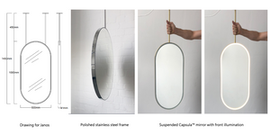 Set of 2 Bespoke Suspended Capsula™ mirror Polished Stainless Steel Frame Front Illumination (1000 x500mm)