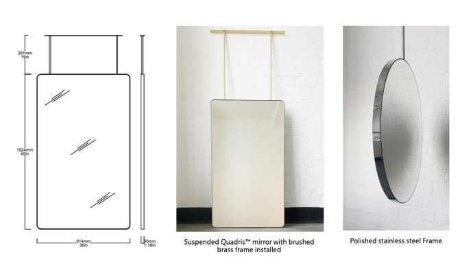 Bespoke suspended Quadris™ Standard Silver Tint Polished Stainless Steel Frame (1524 x 914 x 30mm)