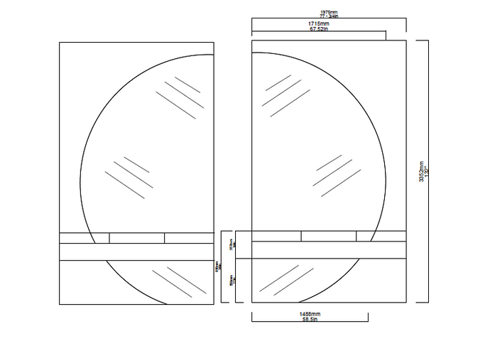 Set of 5 Bespoke Mirrors: 2 sets of 2x Luna™ Half-Moon Mirrors and 1x Suspended Capsula™  Pill Shape Mirror TIGER Drylac®_68/60306 Frame