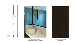 Set of 5 Bespoke Mirrors: 2 sets of 2x Luna™ Half-Moon Mirrors and 1x Suspended Capsula™  Pill Shape Mirror TIGER Drylac®_68/60306 Frame