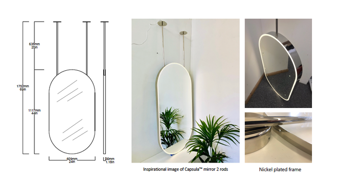 Supplement For Bespoke Mirror: Suspended Capsula™ Mirror Nickel Plated 2 Rods (1117 x 609 x 30mm)       