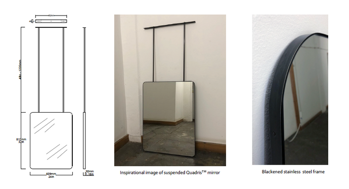Set of 3 Bespoke Suspended Quadris™ Blackened Stainless Steel Frame (812 x 609 x 30mm)