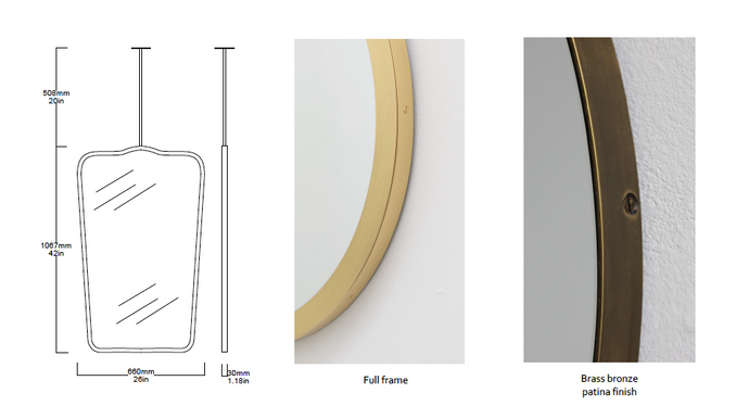 Set of 2 Bespoke Suspended Organic Shape Mirrors - Brass Full Frame with Bronze Patina Finish (1067 x 660 x 30mm) 