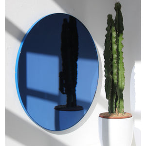 Orbis™ Round Blue Tinted Contemporary Mirror with Blue Frame