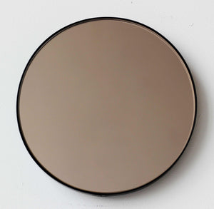 Orbis™ Bronze Tinted Round Contemporary Mirror with a Black Frame