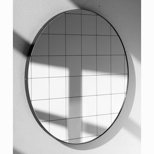 Orbis™ Black Grid Round Minimalist Modern Mirror with Black Frame