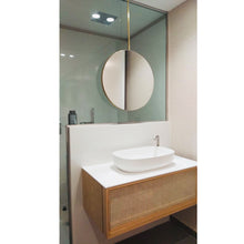 Orbis™ Ceiling Suspended Modern Round Mirror with a Brushed Brass Frame
